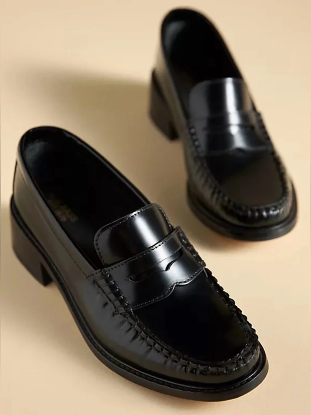 G.H. Bass WHITNEY BLACK LEATHER LOAFER BLOCK HEEL SHOE 9 $200 NEW - Picture 1 of 12